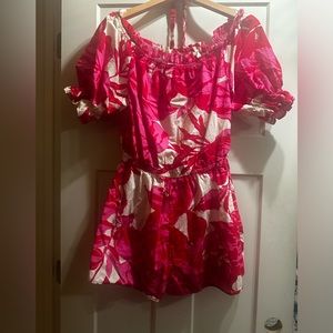 Flying tomato, large floral romper, very soft with belt off/on shoulder